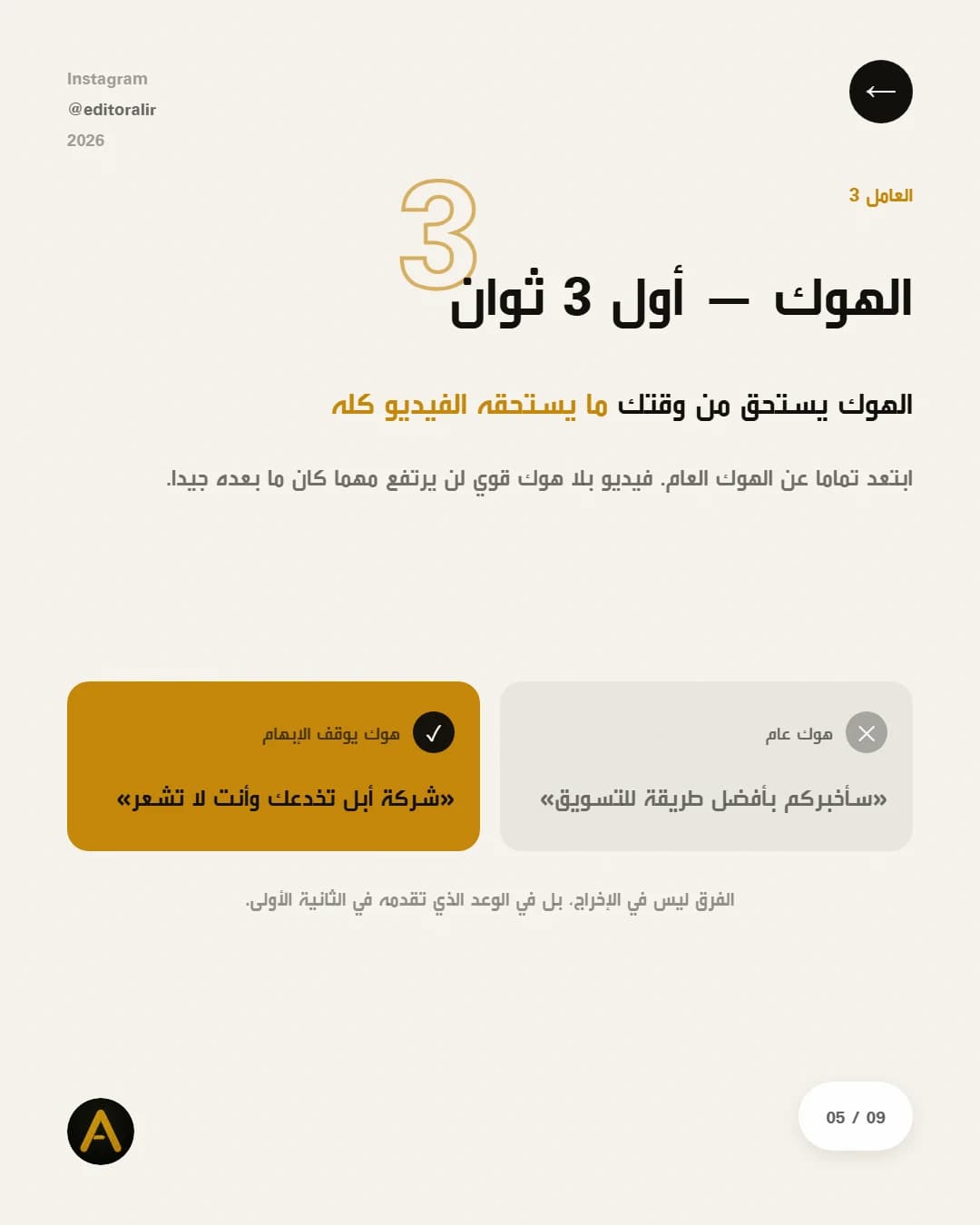 العامل الثالث: الهوك — أول ثلاث ثوانٍ تمنع المشاهد من التمرير